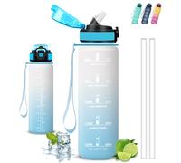 Botella Agua Gimnasio, Botella 1 litro, A Prueba de Fugas, Cantimplora con Pajita, Water Bottle con Escala de Tiempo, Reutilizable, Cantimplora para la Fitness, Senderismo, Acampada, Deportes, Yoga