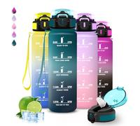 Botella Agua Gimnasio, Botella 1 litro, A Prueba de Fugas, Cantimplora con Pajita, Water Bottle con Eslogan Motivador, Reutilizable, Cantimplora para la Fitness, Senderismo, Deportes, Acampada, Correr