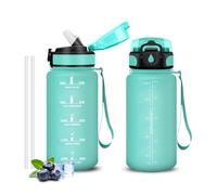 Botella Agua, Libre De BPA 500 ml, Citas De Motivación Para Hidratarse, Garrafa Agua, Con Una Pajilla A Prueba De Fugas, Azul & Verde Botella Deportiva Para La Escuela, El Deporte, El Ejercicio