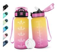 Botella Agua Niños, 500ML Con Paja, Cantimplora Infantil, Botella de Agua Motivacional con Marcador de Tiempo, A Prueba de Fugas para Escuela - Amarillo&rosa