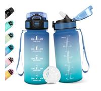 Botella Agua Niños, 500ML Con Paja, Cantimplora Infantil, Botella de Agua Motivacional con Marcador de Tiempo, A Prueba de Fugas para Escuela - Verde brillante