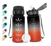 Botella Agua Niños, 500ML Con Paja, Cantimplora Infantil, Botella de Agua Motivacional con Marcador de Tiempo, A Prueba de Fugas para Escuela - Negro&rojo
