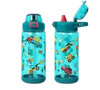 Botella Agua Niños, Cantimplora Infantil con Pajita 600 ml, Botellas de Agua para Niños con Asa, a Prueba de Fugas, Sin BPA Botella Niños y Niñas para Escuela, Deportes y Viajes, Vehículo Ingeniería