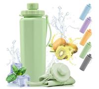Botella Agua Plegable, Shilin 600ml Botella Plegable Silicona, Aprueba Fugas y PortáTil, Libre de Bisfenol a, Botella Running, Adecuada para Camping, Desplazamientos, Botella Plegable Viaje (Verde)