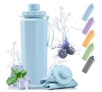 Botella Agua Plegable, Shilin 600ml Botella Plegable Silicona, Aprueba Fugas y PortáTil, Libre de Bisfenol a, Botella Running, Adecuada para Camping, Desplazamientos, Botella Plegable Viaje (Azul)