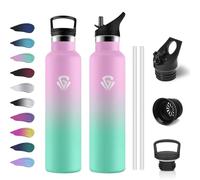 Botella Agua Termica 1L, Botella Acero Inoxidable de Doble Pared, Cantimplora Termica con Pajita, sin BPA, Reutilizable, Fácil de llevar, Termo para Oficina, Bicicleta, Escuela, Adultos, Colegio