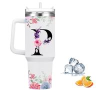 Botella Agua Termica Personalizada, Cool Bottles de Acero Inoxidable de 1.2 Litros, Termo Cafe para llevar con tapa y pajita, Copo Termico sin BPA, Letras de Moda, Regalos Originales para Mujer (P)