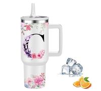 Botella Agua Termica Personalizada, Cool Bottles de Acero Inoxidable de 1.2 Litros, Termo Cafe para llevar con tapa y pajita, Copo Termico sin BPA, Letras de Moda, Regalos Originales para Mujer (C)