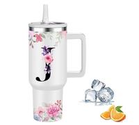 Botella Agua Termica Personalizada, Cool Bottles de Acero Inoxidable de 1.2 Litros, Termo Cafe para llevar con tapa y pajita, Copo Termico sin BPA, Letras de Moda, Regalos Originales para Mujer (J)