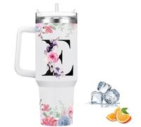 Botella Agua Termica Personalizada, Cool Bottles de Acero Inoxidable de 1.2 Litros, Termo Cafe para llevar con tapa y pajita, Copo Termico sin BPA, Letras de Moda, Regalos Originales para Mujer (E)