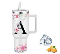 Botella Agua Termica Personalizada, Cool Bottles de Acero Inoxidable de 1.2 Litros, Termo Cafe para llevar con tapa y pajita, Copo Termico sin BPA, Letras de Moda, Regalos Originales para Mujer (A)