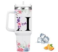 Botella Agua Termica Personalizada, Cool Bottles de Acero Inoxidable de 1.2 Litros, Termo Cafe para llevar con tapa y pajita, Copo Termico sin BPA, Letras de Moda, Regalos Originales para Mujer (H)