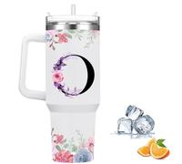 Botella Agua Termica Personalizada, Cool Bottles de Acero Inoxidable de 1.2 Litros, Termo Cafe para llevar con tapa y pajita, Copo Termico sin BPA, Letras de Moda, Regalos Originales para Mujer (O)