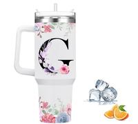 Botella Agua Termica Personalizada, Cool Bottles de Acero Inoxidable de 1.2 Litros, Termo Cafe para llevar con tapa y pajita, Copo Termico sin BPA, Letras de Moda, Regalos Originales para Mujer (G)