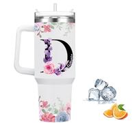 Botella Agua Termica Personalizada, Cool Bottles de Acero Inoxidable de 1.2 Litros, Termo Cafe para llevar con tapa y pajita, Copo Termico sin BPA, Letras de Moda, Regalos Originales para Mujer (D)