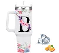 Botella Agua Termica Personalizada, Cool Bottles de Acero Inoxidable de 1.2 Litros, Termo Cafe para llevar con tapa y pajita, Copo Termico sin BPA, Letras de Moda, Regalos Originales para Mujer (B)