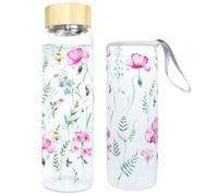 Botella Agua Vidrio,Botellas Vidrio Beber 1000 ml/1 Litro,Botella Vidrio Boca Ancha 5,5 cm con Tapa Protectora Y Colador Acero Inoxidable,Botellas Beber Sin Bpa,Prueba Fugas Adecuada (Rosa-Violeta)