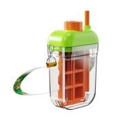 Botella Con Bandeja Para Hielo: Fabricante De 6,88x4,03x2,48 Pulgadas Con Tapa Y Recipiente, Pajita Reutilizable 2 En 1 Para Taza De Agua, Molde De Fácil Liberación | Beber Bebidas Café Picnics C
