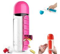 Botella con pastillero integrado de 600 ml de viaje - Pastillero semanal 7 días multifunción para bebidas y medicamentos, material PP/PC seguro, fácil de limpiar (rosa)