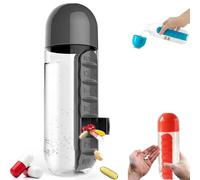 Botella con pastillero integrado de 600 ml de viaje - Pastillero semanal 7 días multifunción para bebidas y medicamentos, material PP/PC seguro, fácil de limpiar (negro)
