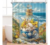 Botella con Vistas al mar Cortina de Ducha Antimoho Tela Impermeable, Poliéster Cortina Ducha 180x200cm, Cortinas Baño con 12 Ganchos y Ojales, Cortinas de Baño para Bañera, Lavable con Agua p-256