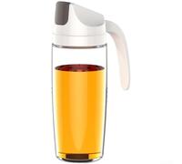 Botella de aceite de vidrio, con mecanismo de cierre de apertura automática de gran capacidad, diseño a prueba de fugas a prueba de goteo y mango ergonómico (600 ml, blanco)