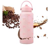 Botella de acero inoxidable - 1 L con diseño de patrón, termo a prueba de fugas, pajita para botella de agua para café caliente y frío, escuela, deportes, hogar, viajes, oficina, contenedor