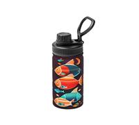 Botella de acero inoxidable aislada con tapa de popote para viajes y deportes de 12 onzas con texto en inglés "There is Another Fish in The Fish"