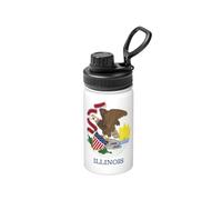 Botella de acero inoxidable con aislamiento de la bandera del estado de Illinois de 12 onzas con tapa de pajilla, para viajes y uso deportivo