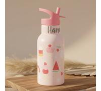 A LITTLE LOVELY COMPANY Botella Infantil para Escuela, Botella de Agua 350ml, Acero Inoxidable, Doble Pared, Con Boquilla y Pajita, Para Niños, 7,3x20cm, Lavado a Mano (Rosa suave, 0.350, Litros)
