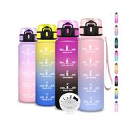 Botella de Agua 1l, Botella Agua Deporte con Filtro, a Prueba de Fugas, Cantimplora Reutilizable con Marca de Tiempo, Cantimplora Infantil para la Escuela, Deportes, Camping, Bicicleta, Adulto, Gym