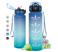 Botella de Agua 1L, Gimnasio Cantimplora Deporte con Pajita, Cantimplora Infantil, Prueba de Fugas, sin BPA, Reutilizable, Garrafa Agua para Adulto, Niños, Colegio, Camping, Oficina, Bicicleta