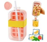 Botella de agua 2 en 1, bandeja para cubitos de hielo con tapa y contenedor, botella de cubitos de hielo My Crush Cup con popote, botella de hielo tipo empuje para el hogar, al aire libre, oficina