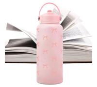 Botella de agua aislada,1L Cute Bow Pattern Purse-Friendly: Combinando la taza de vacío de acero inoxidable,Botella de agua fría de larga duración con paja | Para café, bebidas, escuela, deportes
