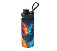 Botella de agua aislada al vacío de acero inoxidable con diseño de dragón de fuego abstracto de 530 ml, termo largo a prueba de fugas con asa de transporte, taza térmica para deportes, escuela, viajes