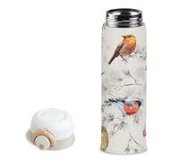 Botella de agua aislada con diseño de pájaros y ramas de dibujos animados, de acero inoxidable, taza de café y té, taza de viaje con tapa abatible a presión, 16 onzas