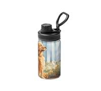 Botella de agua aislada de 12 onzas con diseño de ventana en el perro, botella de agua aislada para viajes, deportes espaciales, boca ancha, acero inoxidable