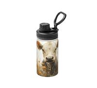 Botella de agua aislada de 12 onzas, diseño de vaca mariposa, con estampado animal, taza de agua espacial para viajes, deportes espaciales, boca ancha, acero inoxidable