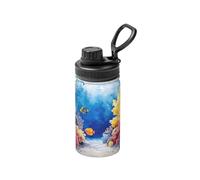 Botella de agua aislada de 340.2 g con diseño de peces tropicales, diseño de océano, taza de agua espacial para viajes, deportes espaciales, boca ancha, acero inoxidable