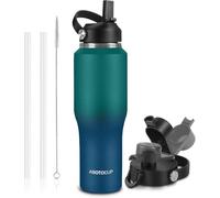 Botella de agua aislada de 40 onzas con tapa de popote, botellas de agua de acero inoxidable que mantienen el frío 24 horas y el calor 12 horas, botella de agua de metal con popote que cabe en el