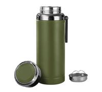 Botella de agua aislada de acero inoxidable, con asa de transporte, sin BPA, aspiradora de doble pared, a prueba de fugas, boca ancha para mantener caliente y frío, taza de té de café (verde, 600 ml)