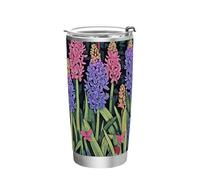 Botella de agua aislada de acero inoxidable con flores de jacinto morado y rosa, taza de 20 onzas para bebidas calientes y frías, vaso de café de viaje reutilizable de 20 onzas