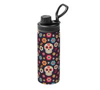 Botella de agua aislada de calavera mexicana con asa, 18 onzas, botella deportiva de acero inoxidable para escuela y viajes