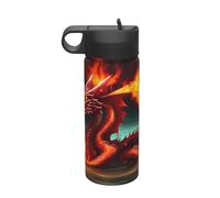 Botella de agua aislada para deportes Dragon King in Fire, de 510.3 g, botella de agua con popote de acero inoxidable para camping, fitness, senderismo al aire libre,