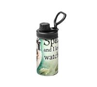 Botella de agua al vacío de acero inoxidable de 12 onzas con texto en inglés "His Eye is On The Bird", termo deportivo ligero