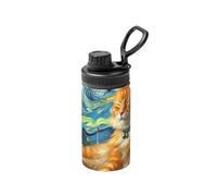 Botella de agua al vacío de acero inoxidable de 355 ml, diseño de gato naranja, remolino de cielo estrellado, termo deportivo ligero
