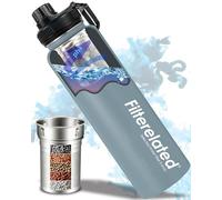 Botella de agua alcalina deportiva, botella de agua de acero inoxidable, portátil, filtro alcalino, para viajes, hogar, pH 9+, agua para la salud, 800 ml (gris)