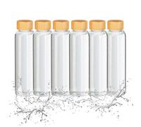 Relaxdays 6 Botellas Agua Reutilizables 500ml, Vidrio Borosilicato, con Funda, Tapa Bambú Hermética, Transparente/Negro