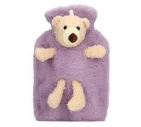 Botella de agua caliente 1000 ml Diseño de oso de peluche de dibujos animados lindo Bolsa de agua caliente de boca ancha para oficina en casa Material de PVC engrosado Alivio (Púrpura)