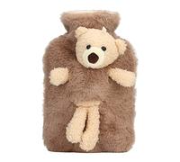 Botella de agua caliente 1000 ml Diseño de oso de peluche de dibujos animados lindo Bolsa de agua caliente de boca ancha para oficina en casa Material de PVC engrosado Alivio (Marrón)